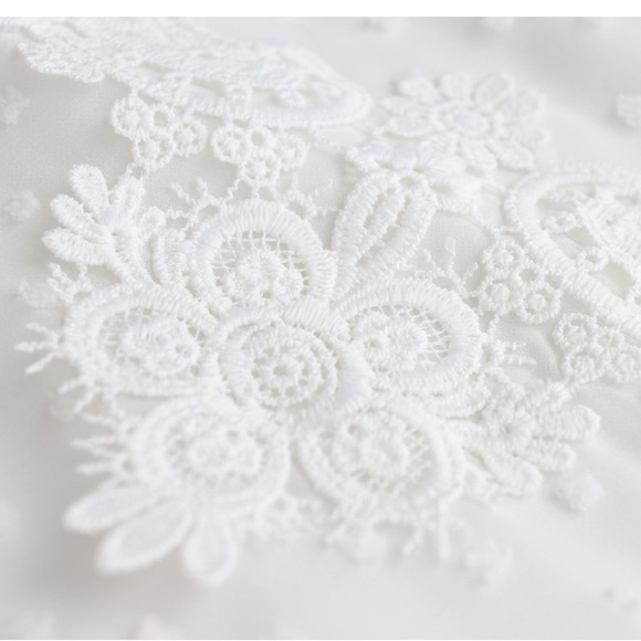 NWOT. I BLUES White dress with long sleeve embroidery Clip Dot Chiffon - Picture 15 of 16